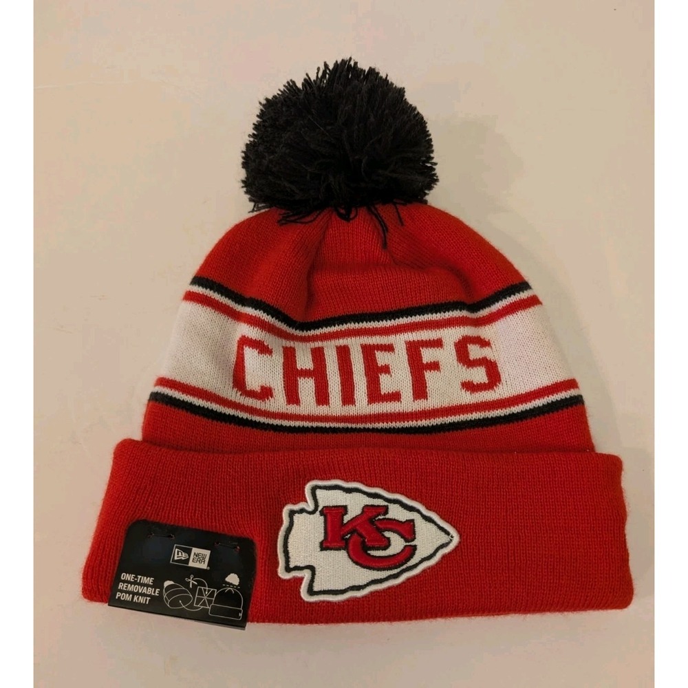 Kansas City Chiefs New Era On Field Beanie Pom Cuffed Knit Hat Cap Fleece Lined